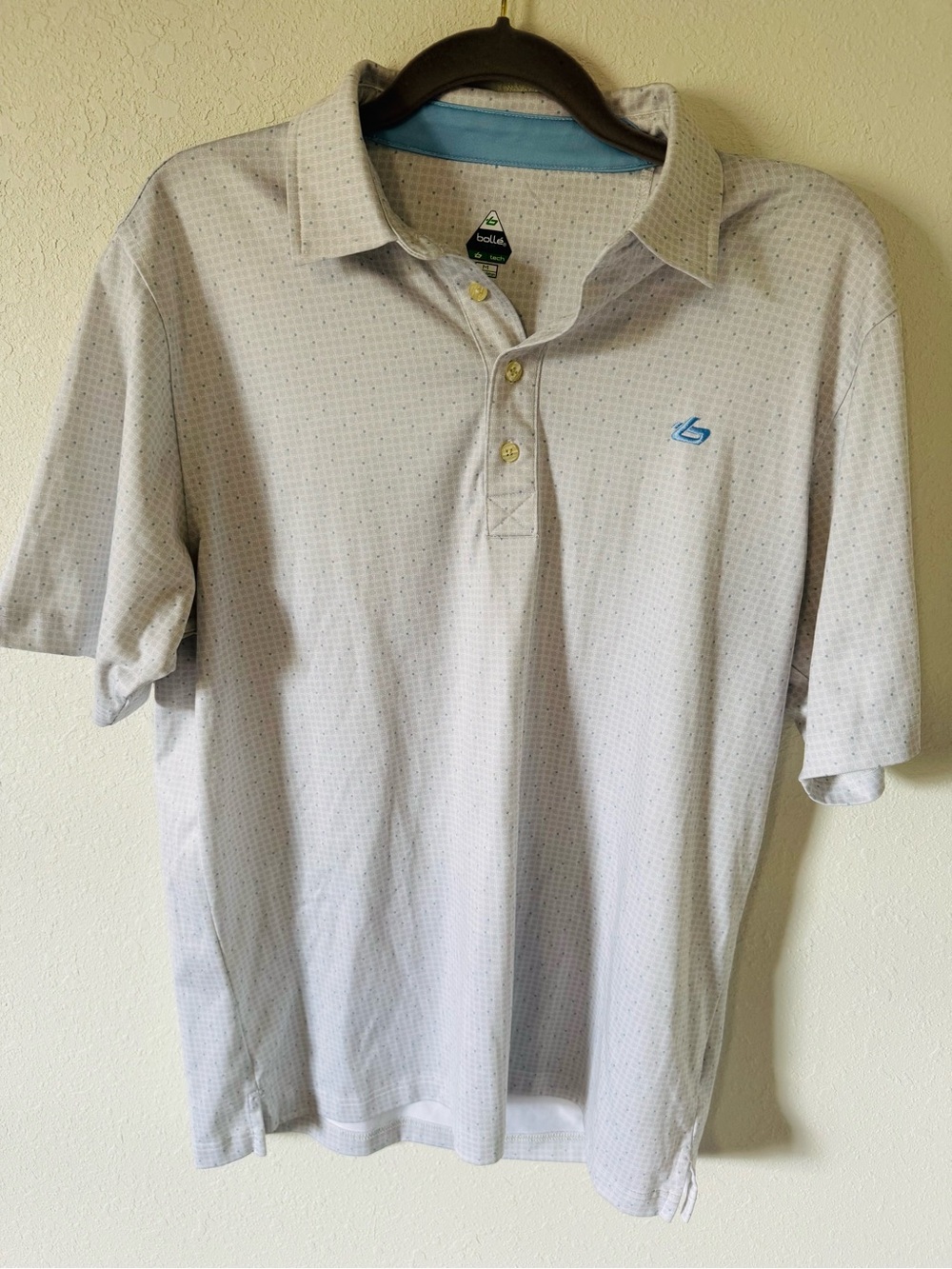 Bolle Men's Light Gray Polo Shirt with Micro-Print Size Medium